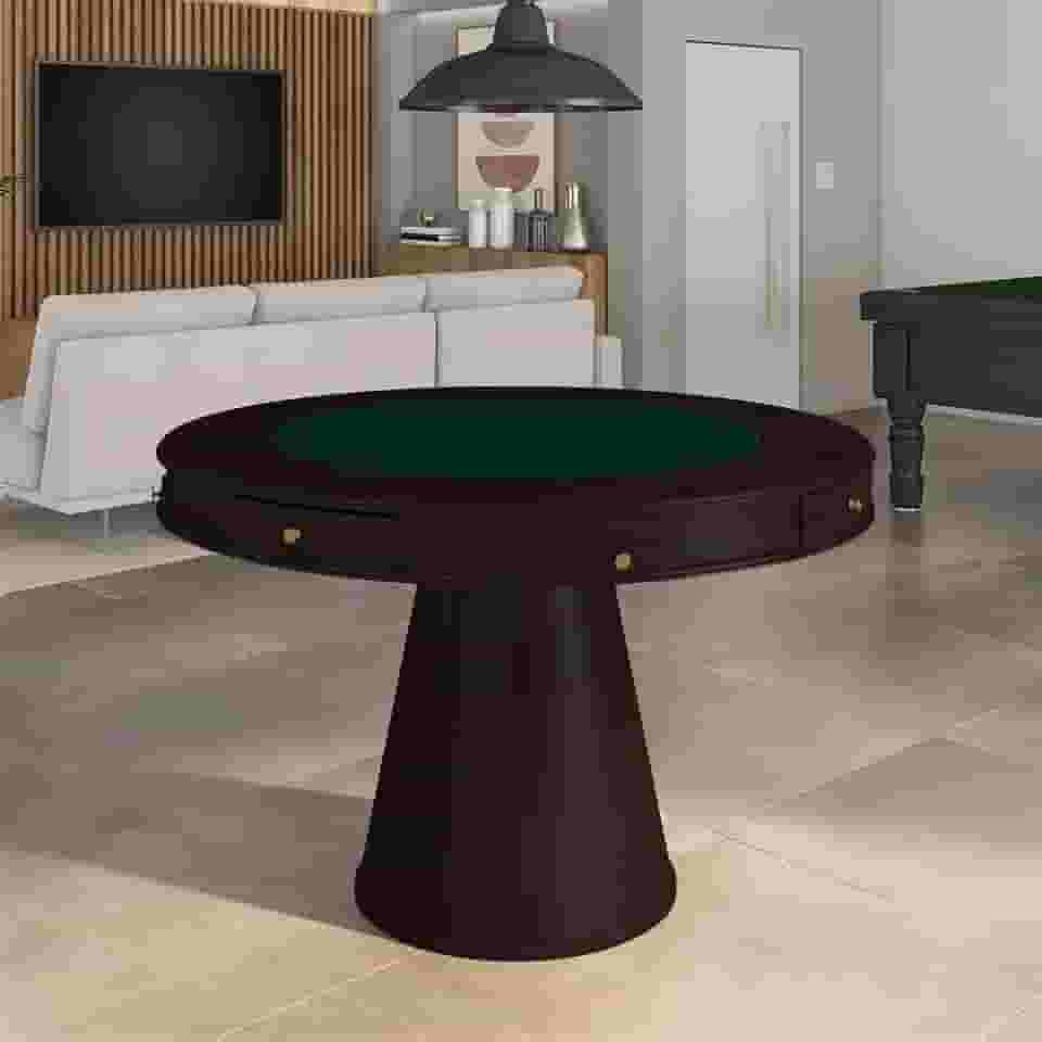Mesa de Jogos Carteado 4 Lugares Bellagio com Gavetas e Tampo Reversível Base Cone com Tecido Tabaco/Verde G42 - Gran Belo