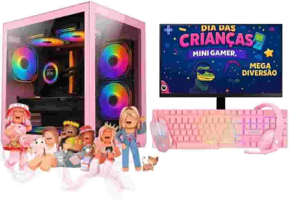 Computador Infantil Completo Intel I5 Memoria Ram 16GB SSD 240GB Kit Gamer Rosa