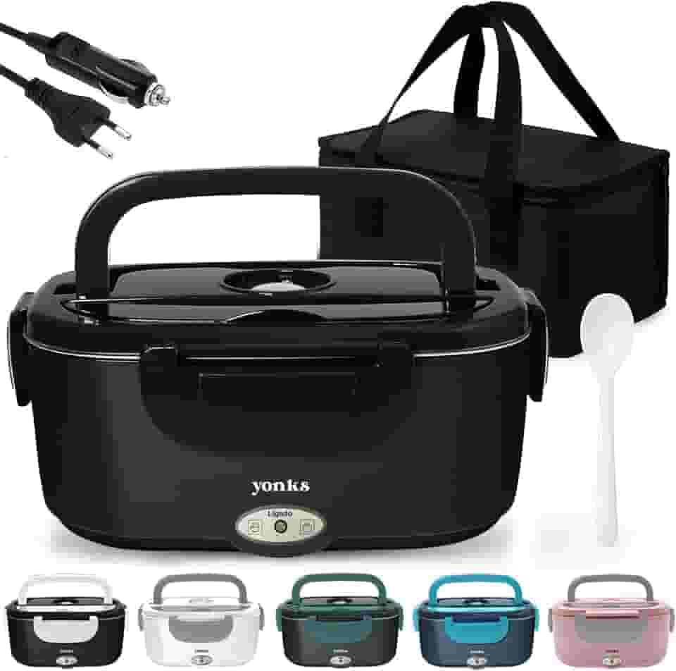 Marmita Elétrica Yonks 60W com Bolsa Térmica – Bivolt 110V/220V + Cabo Veicular 12V/24V – Marmita para Carro e Caminhão (Preta inteiro)