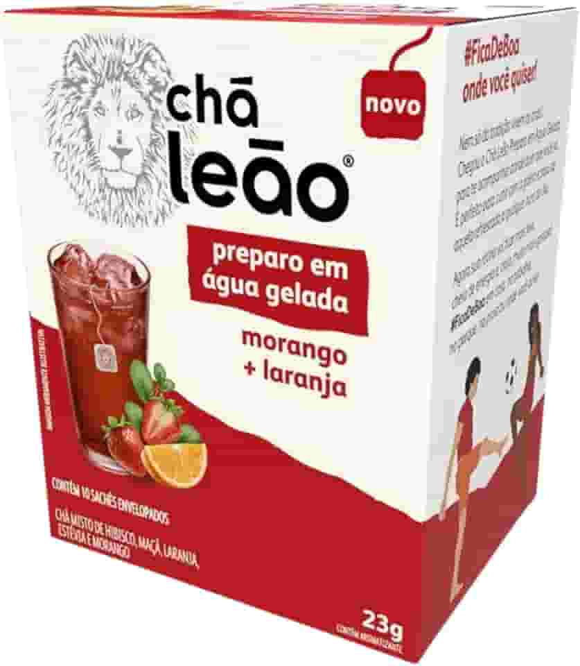Leão Chá Morango e Laranja - 10 Sachês - Preparo em Água Gelada