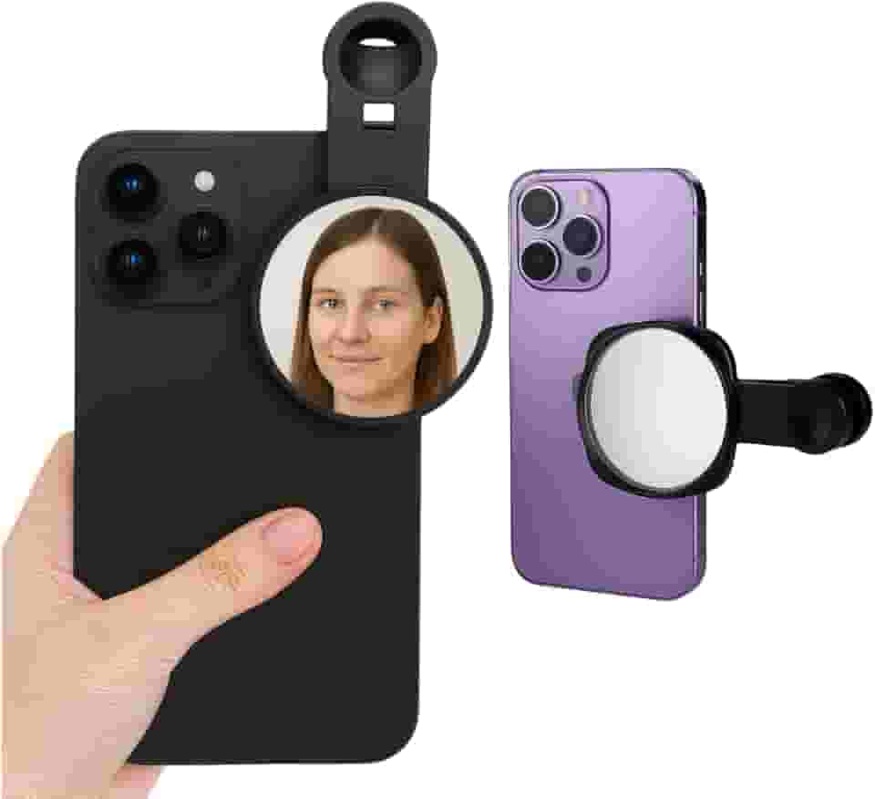 Espelho De Selfie Vlog Celular Frontal Premium Removível Maior Iphone, Android Smartphone Foto Ideal para Selfies com Câmera Traseira, Vlogs, TikTok e Reels