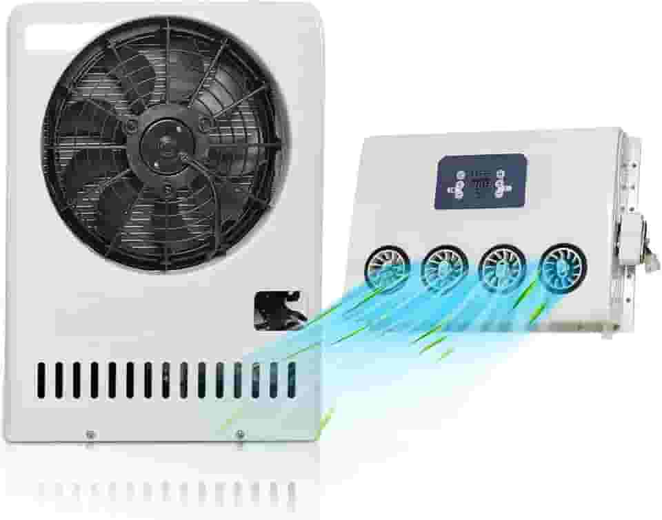 Treeligo Ar condicionado 12V, 8000 BTU Split D/C unidade de refrigeração condicionador para trailer, caminhão, autocarro, carrinha, semi-camião, caravana (branca)