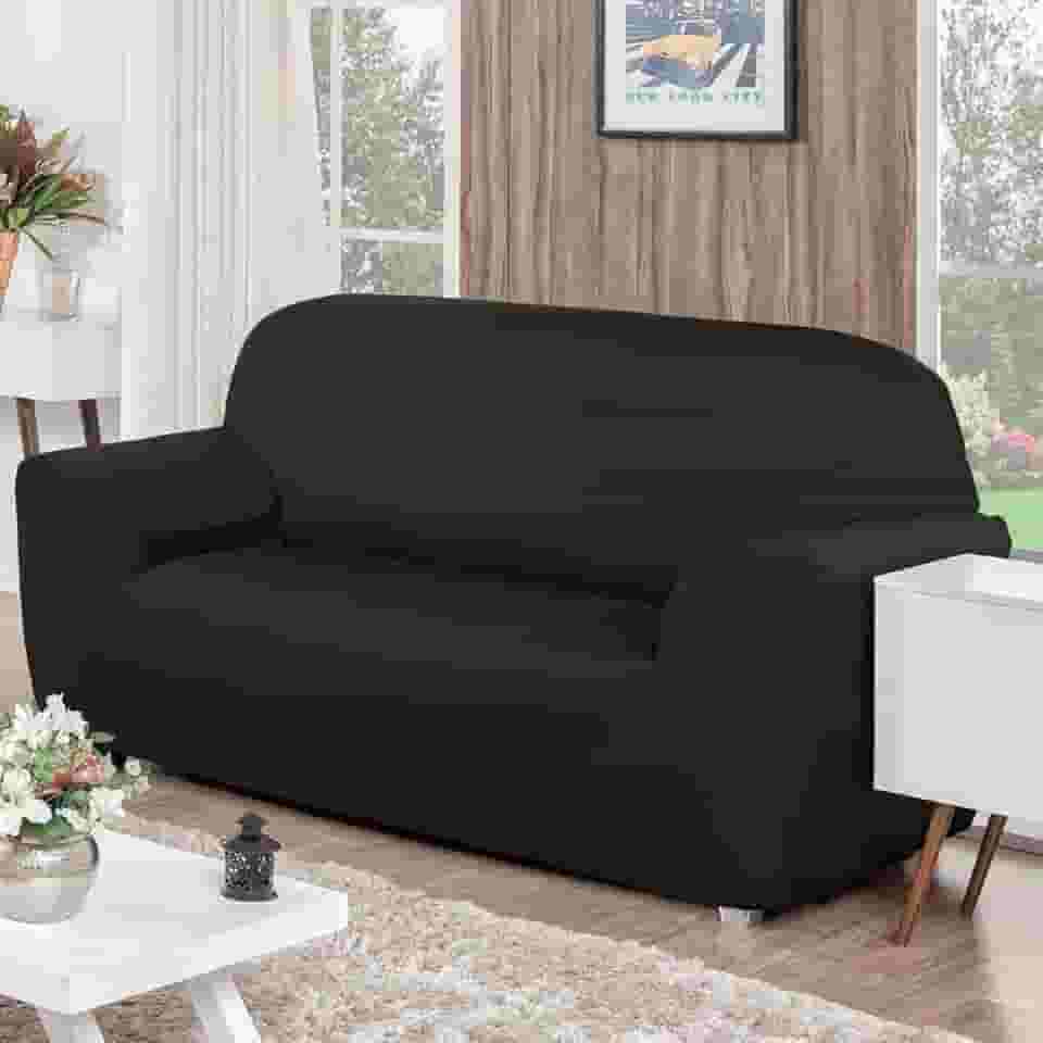 Capa Protetor De Sofá 3 Lugares Lisa Malha Gel Coladinha (Preto)