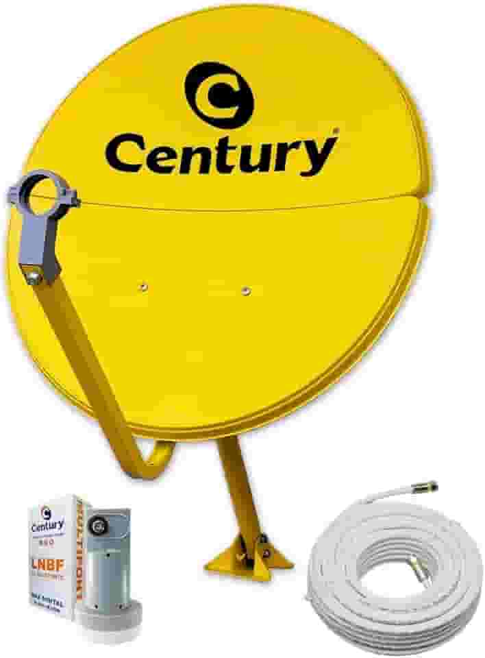 Kit Antena KU Bipartida 60cm Amarela + LNBF Simples + Cabo 15M C/Conectores Century