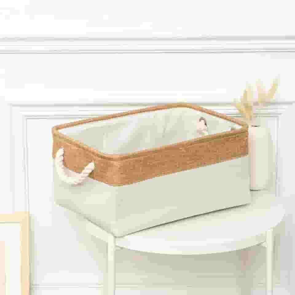 BRezende E-com 1 Caixa Cesto Organizador Tecido Linho Dobrável 41x32x20 (off com palha)