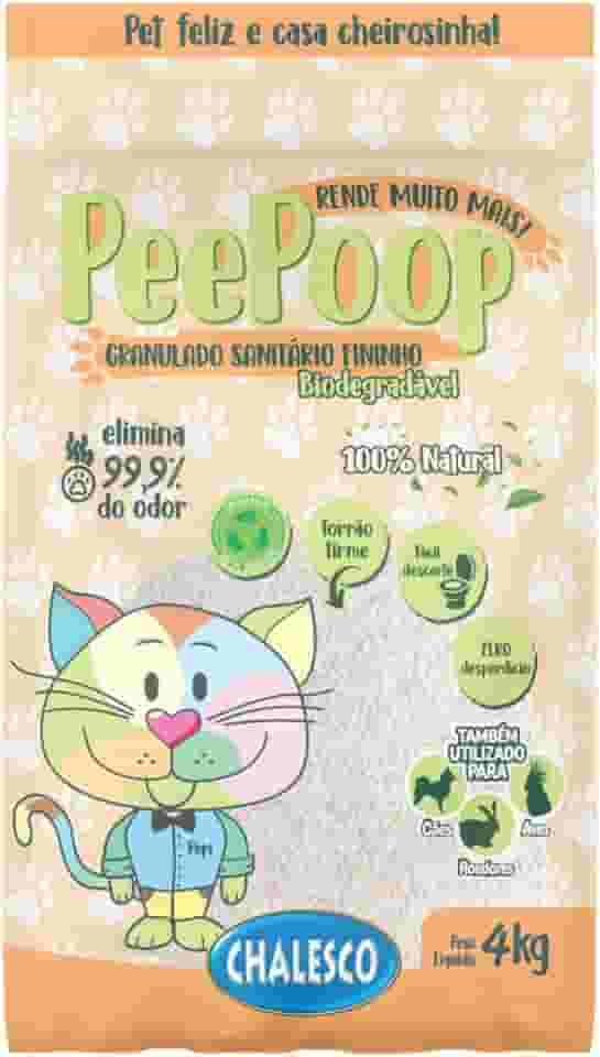 Chalesco Peepoop Areia Higiênica Biodegradável de Mandioca para Gatos Grãos Finos 4 kg