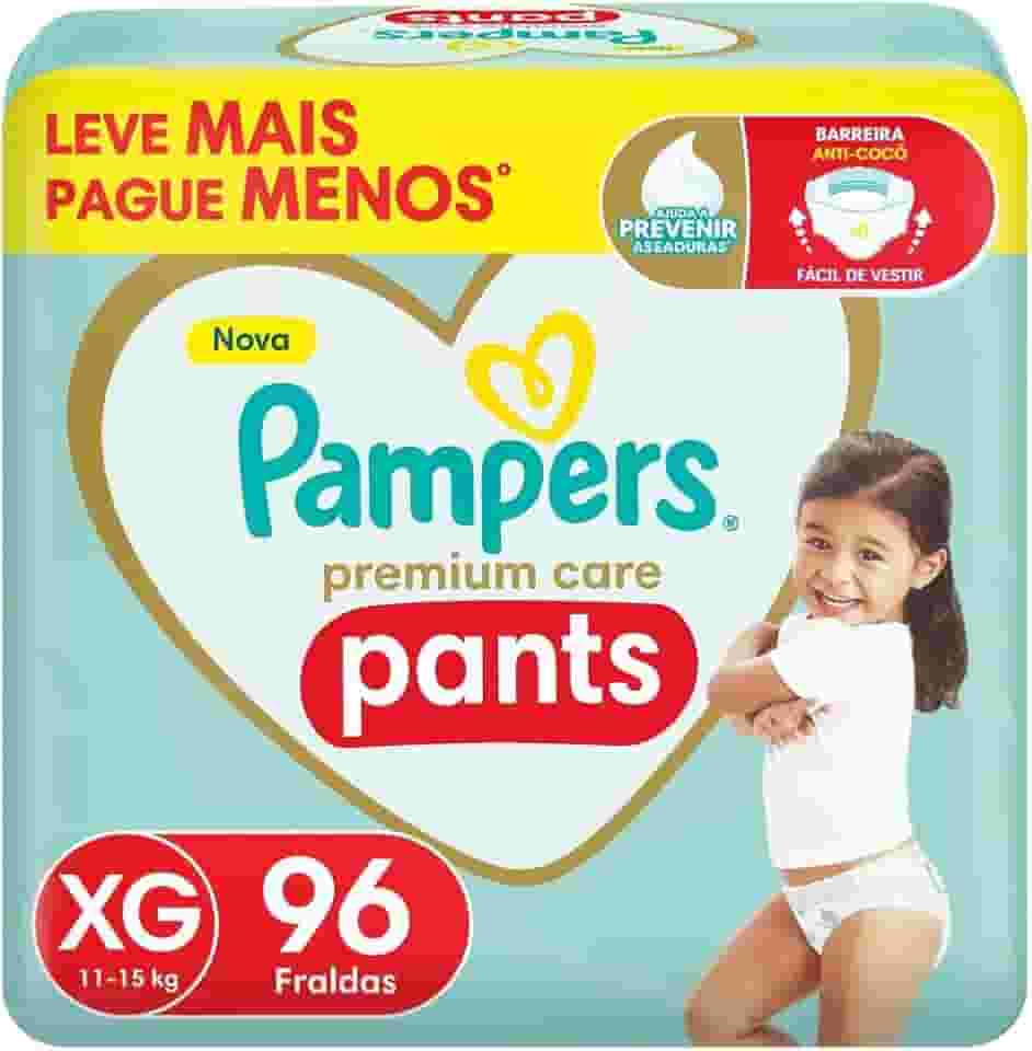 Fralda Pampers Premium Care Pants Tamanho XG, Fácil de Vestir, 96 Unidades