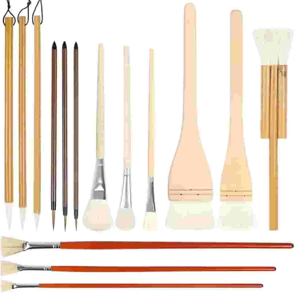 Conjunto de 15 Pincéis de Pintura, Mistura de Pelos de Cabra para Cerâmica, Pincel Pintura, Pincel Aquarela, Pincéis Esmaltados para Cerâmica, Branco