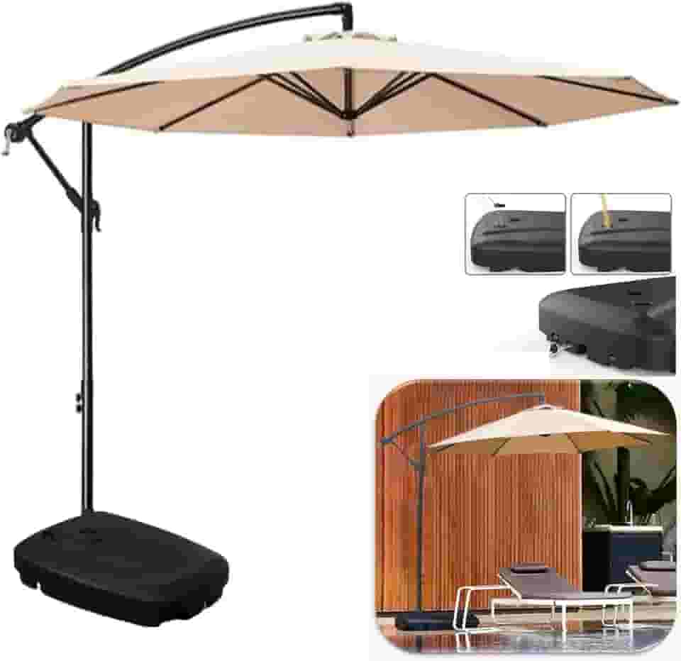 Ombrelone 3 metros para piscina Lateral Suspenso Kauai Bege Com Base Plástica 55L - AMZ