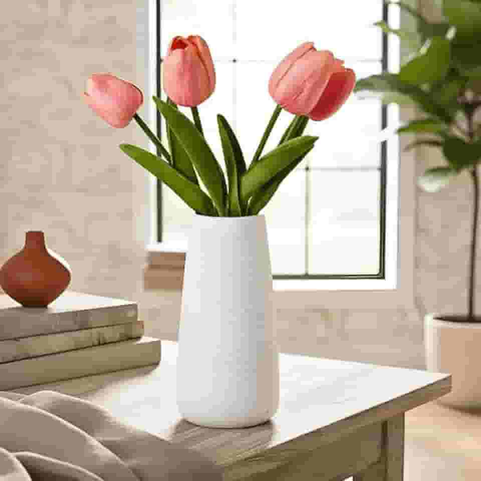 Vaso Nórdico Cerâmica Branco Textura Boho Minimalista Moderno 800ml Mikonos 19cm