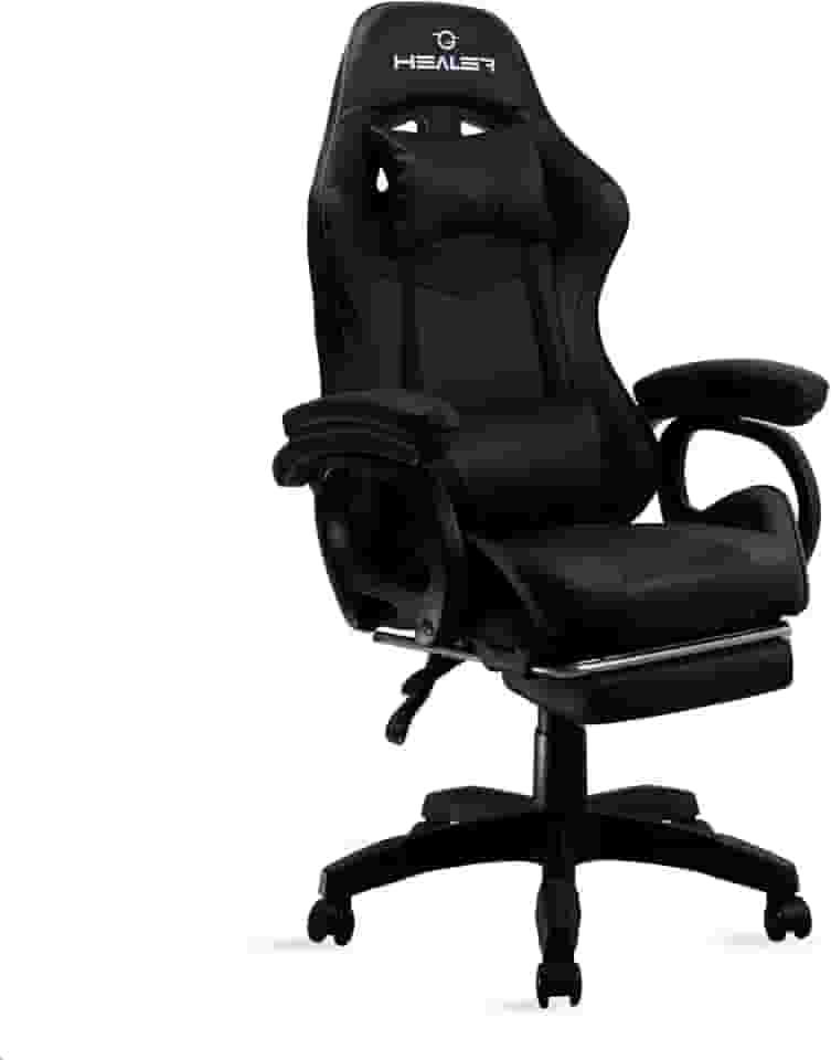 Cadeira Gamer Preto Healer Level Reclinável Giratória com apoio de pés