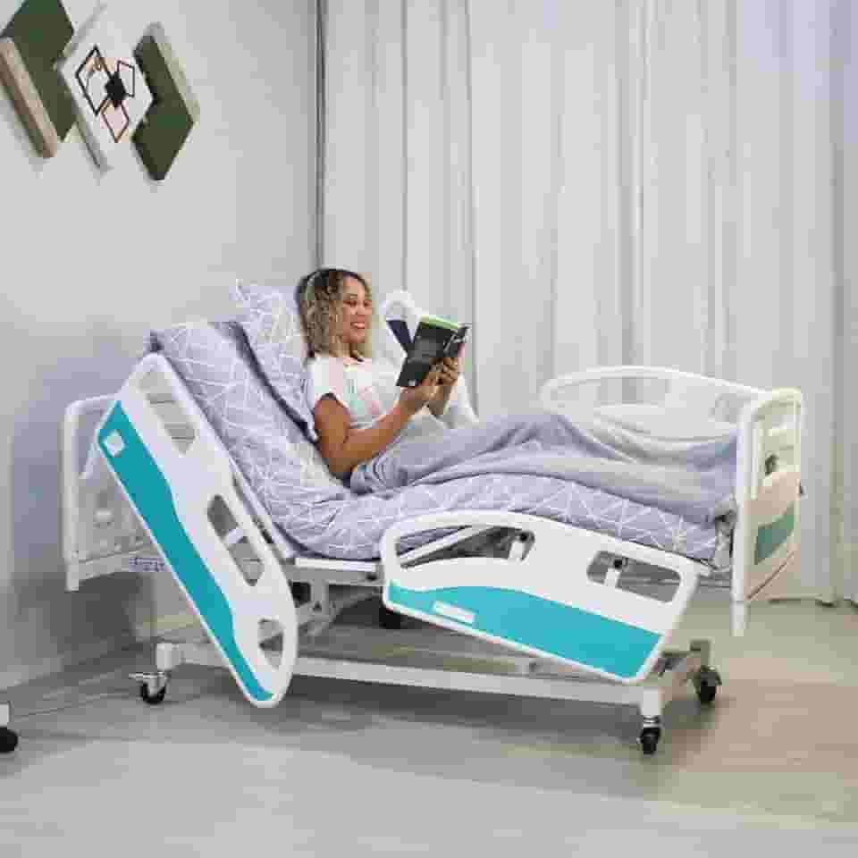 Cama Hospitalar Elétrica Motorizada Com Colchão D33 9 Movimentos 1040.AS Luxo Com Elevação de Altura + Posição Poltrona, Proclive e Trend Para Idosos