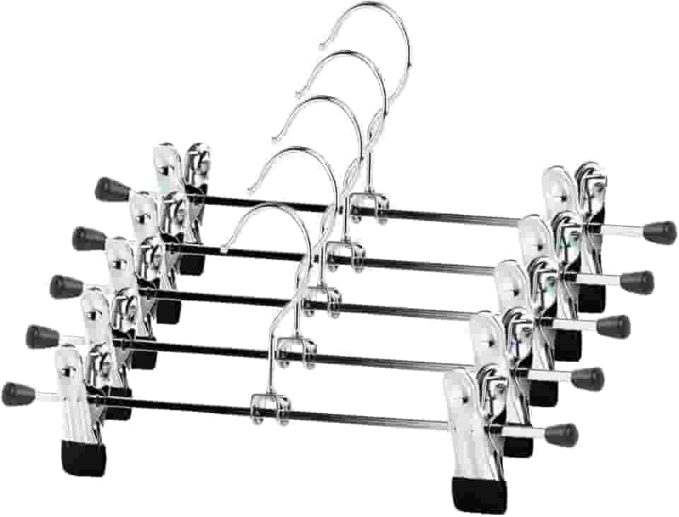 Kit 20 Cabides Presilha Metal Cromado Premium Saia Calça Bermuda Vestido Reforçado