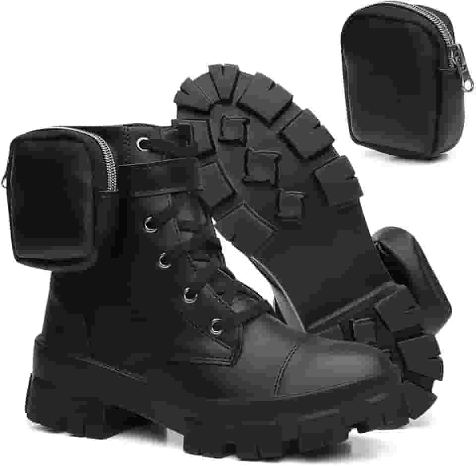 Bota Coturno Feminino Tratorada Tendência Blogueiras Bolsos