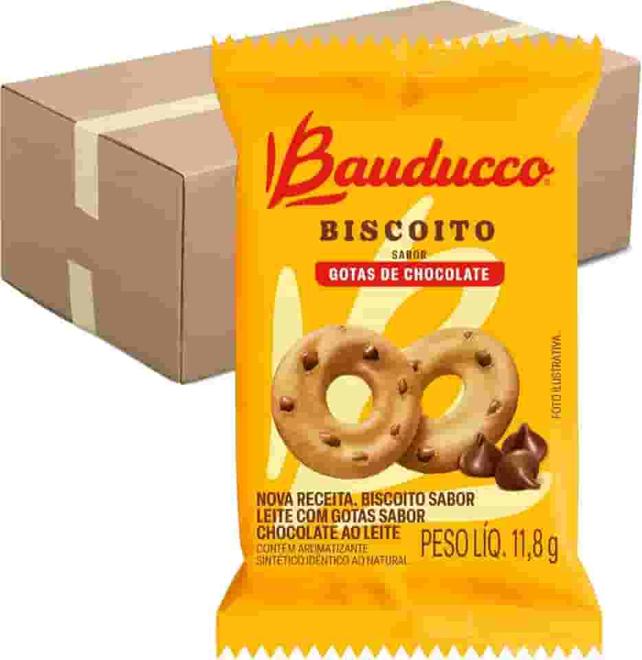 Biscoito Amanteigado Leite Com Gotas de Chocolate Bauducco Caixa Com 100 Sachês