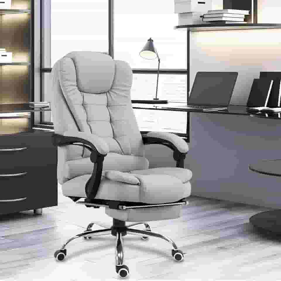 Cadeira De Escritório, Cadeira De Com Apoio Para Os Pés E Encosto Ajustável (Cinza)