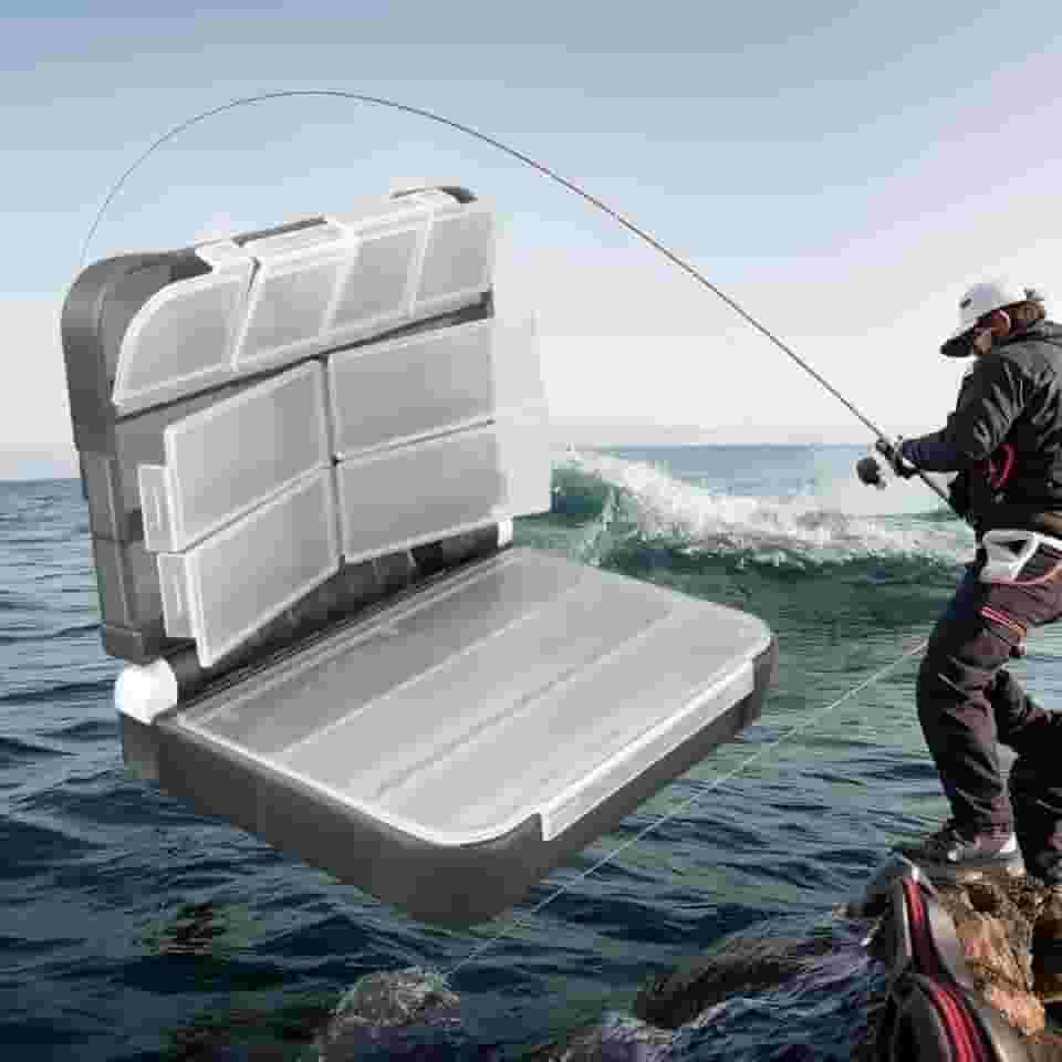 Caixa de equipamentos de pesca à prova d'água com divisórias e bandeja | Armazenamento organizado para equipamentos de pesca