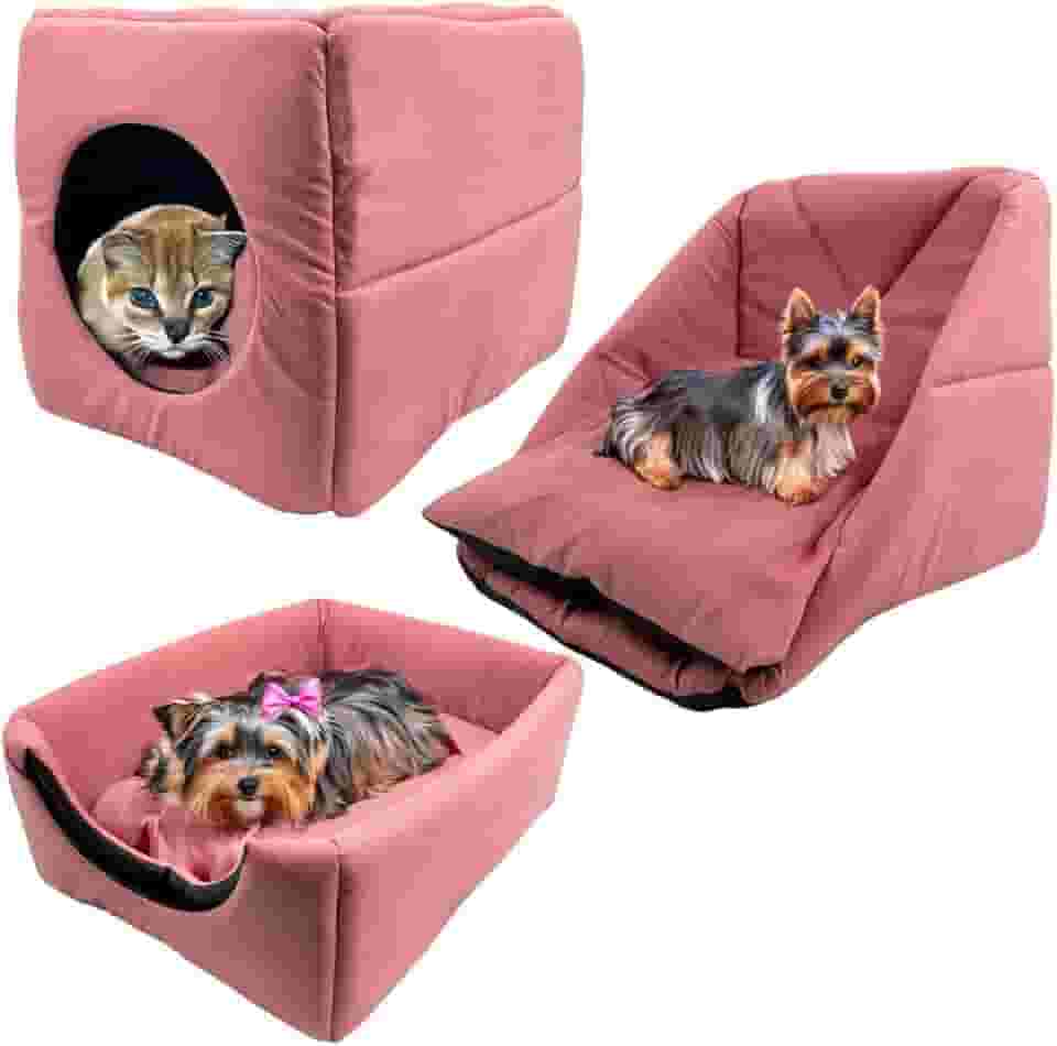 Cama Toca Iglu 3 em 1 Suede Cachorro Gato Frio Quente Pet P (Rosa)