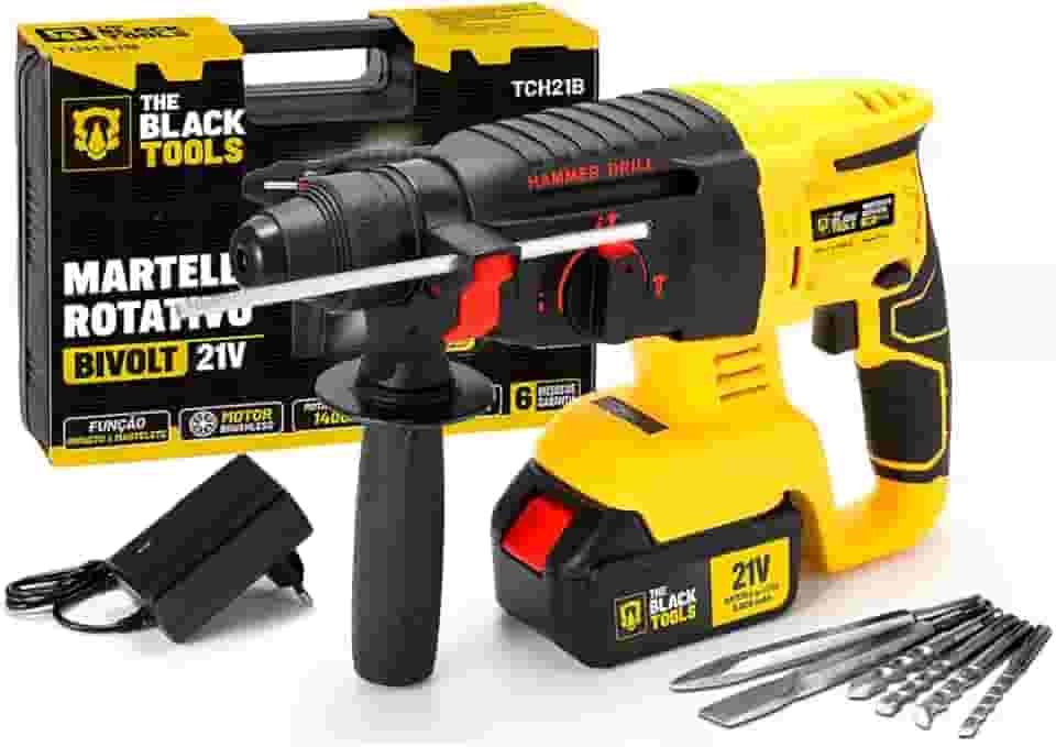 Martelete Rotativo Rompedor Furadeira De Impacto Brushless A Bateria 21v Com Ponteiras E Brocas Tch21b The Black Tools 110v/220v