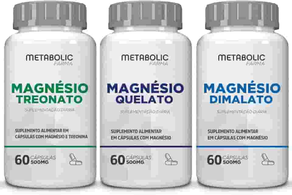Kit Magnesio Treonato + Dimalato + Quelato Bisglicinato 500Mg 180 Cápsulas - Metabolic Farma