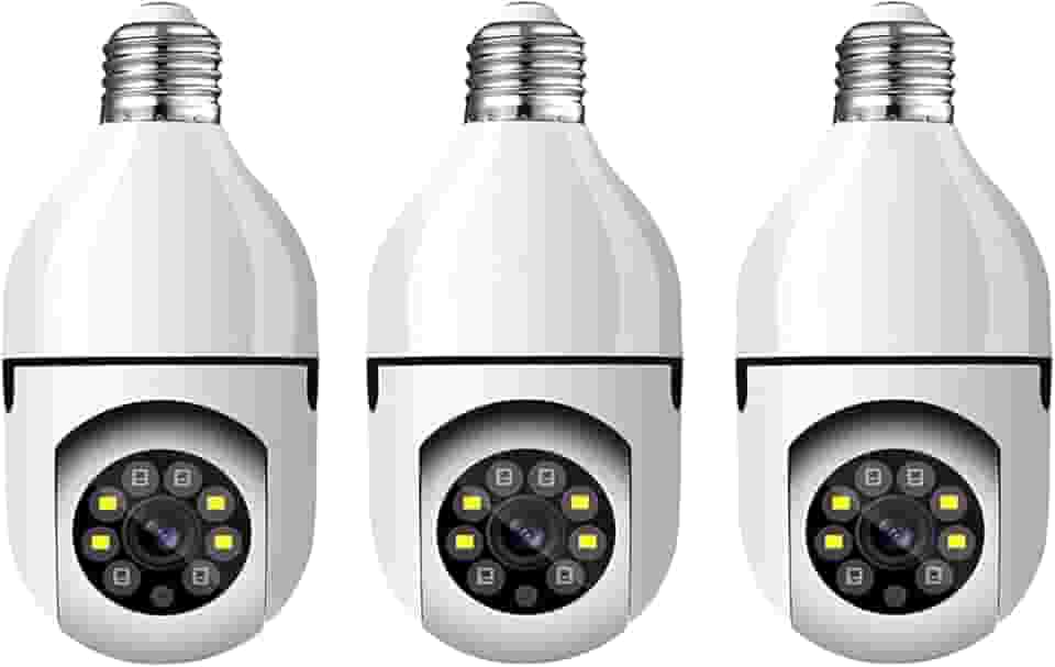 KIT 3 Câmeras de Segurança Câmera Lâmpada 2022 Câmera Espiã WiFi, 1080P Câmera de Base E27 com Visão Noturna Infravermelha intercomunicador bidirecional, Câmera Vigilância com Função de Rastreamento Automático - BELLA NET