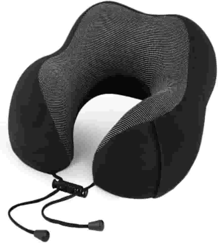 Almofada Travesseiro de Pescoço Para Viagem Descanso Viscoelástica Ajustável Ergonômico Carro Avião Onibus (Preto)