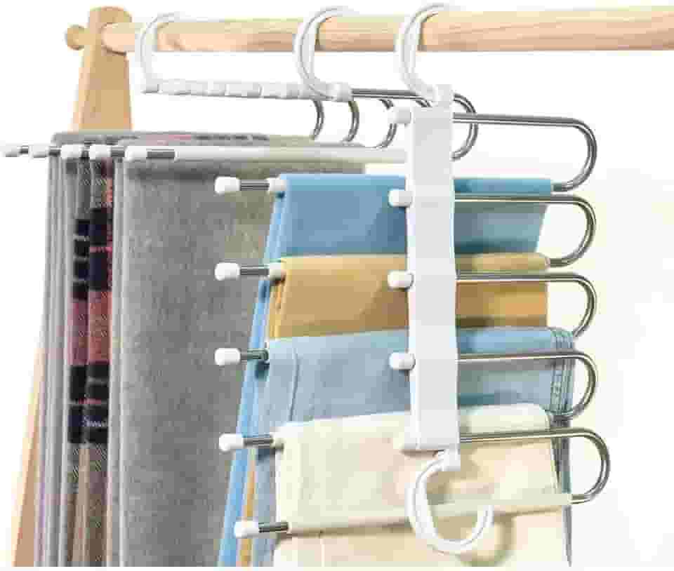 Cabide Para Calças Dobrável 5 Espaços Plástico E Aço Inox