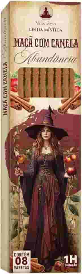Incenso Vila Zen Linha Mística Bruxas, Incenso Natural Sem Carvão - Caixinha com 8 Varetas cada (MAÇÃ COM CANELA - Abundância)