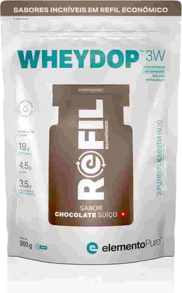 Refil Whey Protein Wheydop 3W Chocolate Suiço 900g Proteina Concentrada nao desnaturada, isolada e Hidrolisada