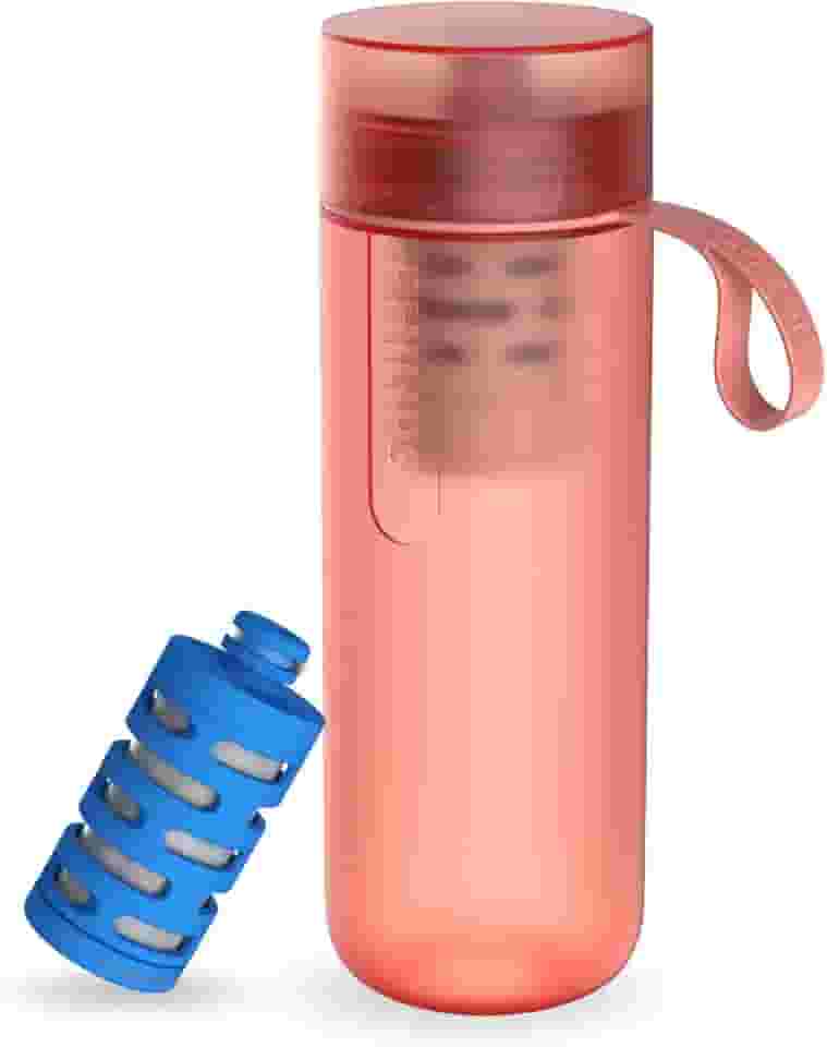 Philips Garrafa de Água GoZero Active, AWP2712RDR, rosa, estilo squeeze, capacidade 590 ml e Filtro Fitness AWP286/AWP287