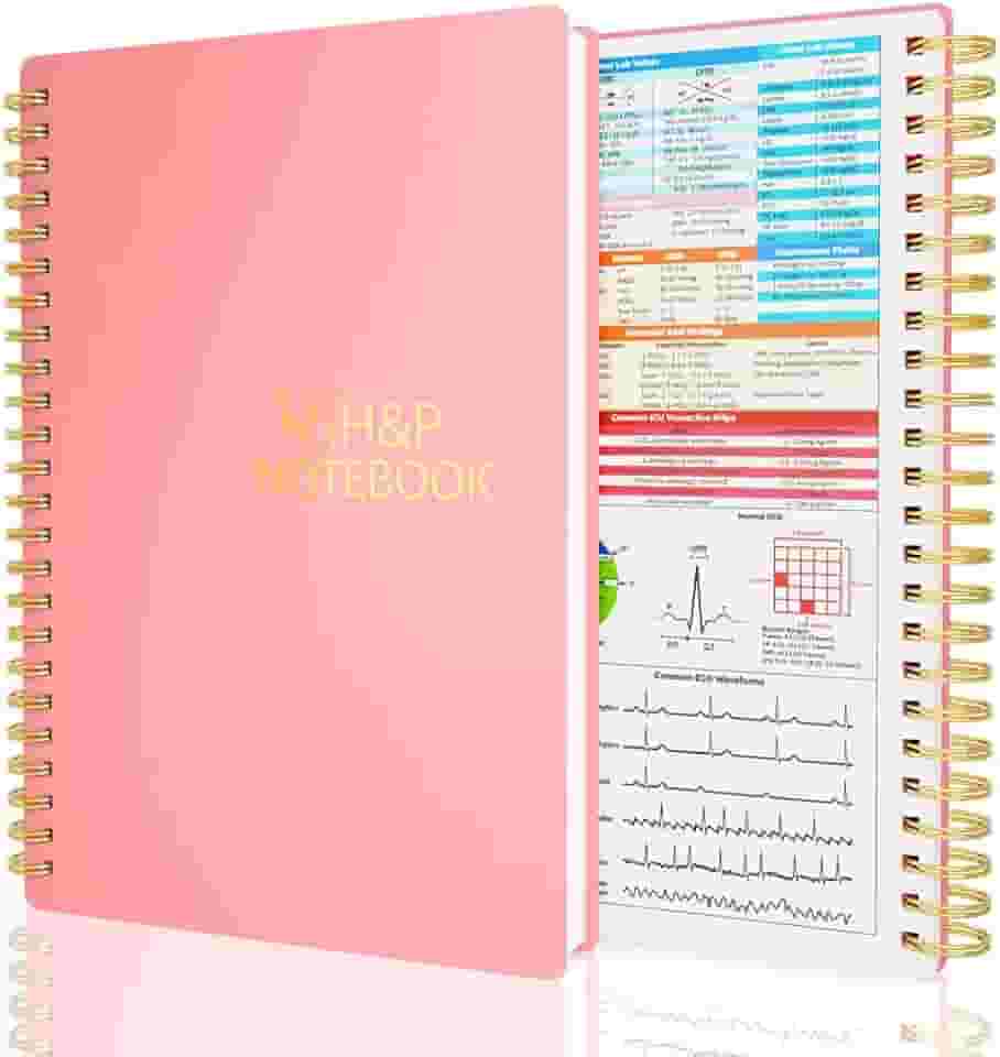 Caderno H&P - Caderno de história médica e física para profissionais e estudantes de medicina, terminologia médica inclusiva, cabe em capa branca, papel grosso de 100 g/m², A5 (15 x 21,8 cm) (rosa)
