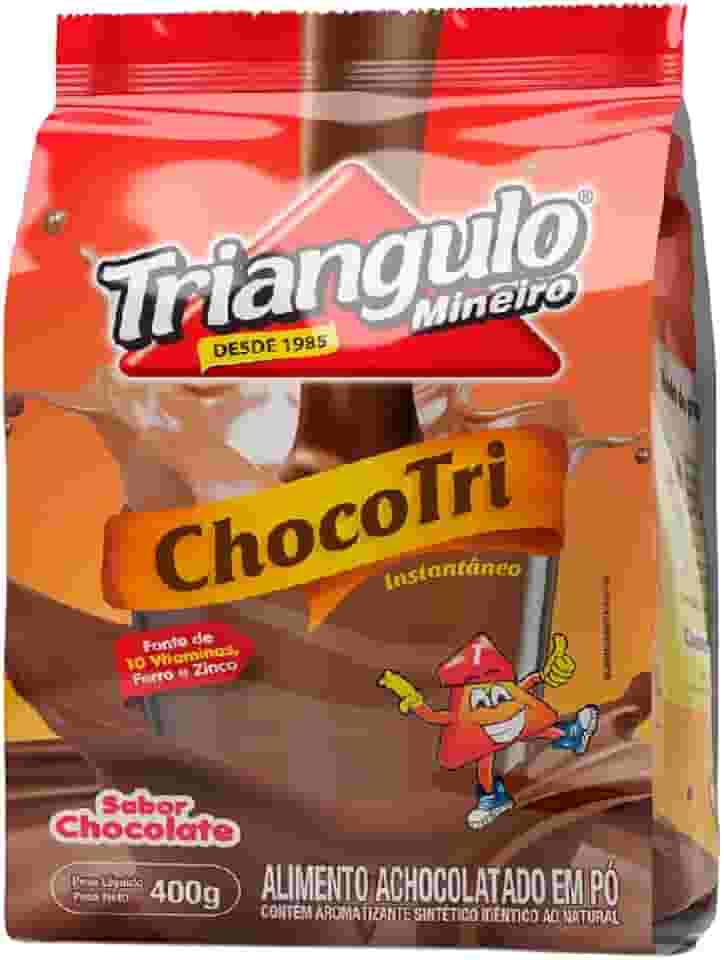 Achocolatado em Pó Chocotri, Embalagem de 400g, Triângulo.