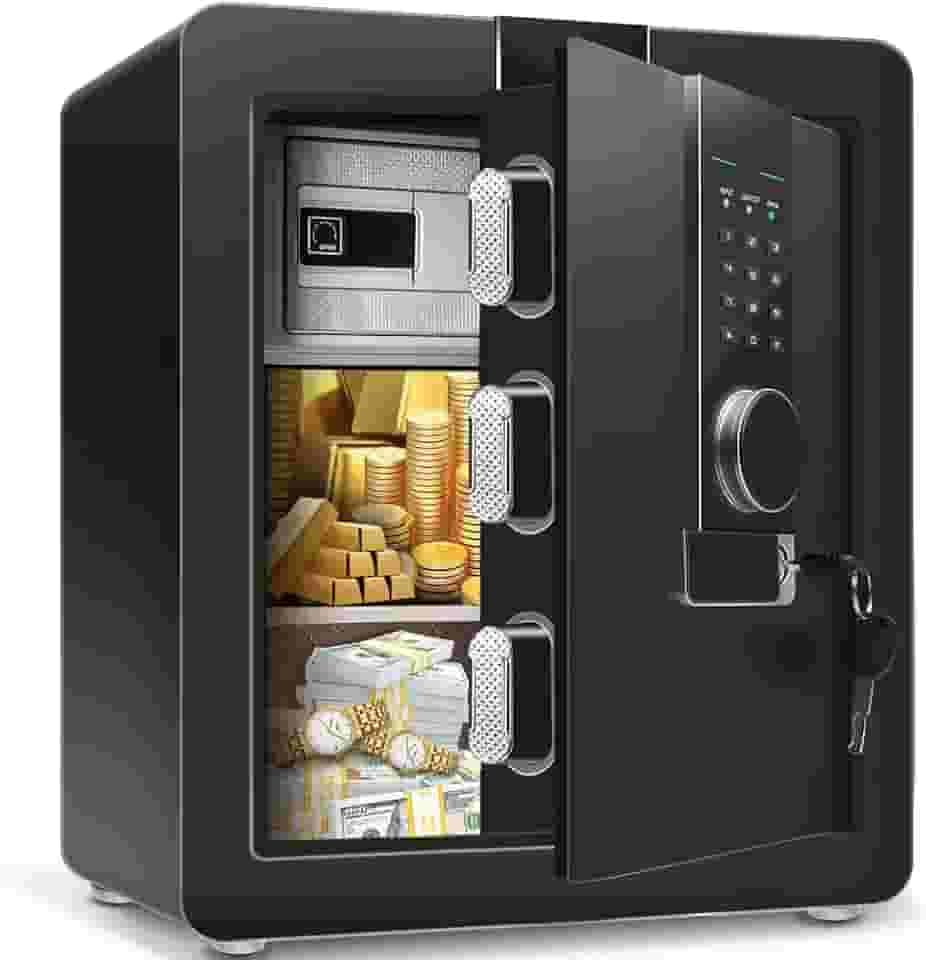Cofre Eletrônico Digital Preto Aço 45x38x32cm Senha Ou Chave, Caixa Forte