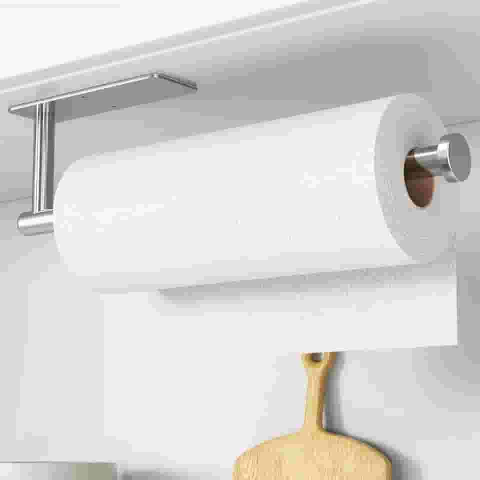 Suporte de toalha de papel - autoadesivo ou perfuração, níquel escovado, montado na parede, dispensador de rolo de cozinha de aço inoxidável SUS304 sob o armário