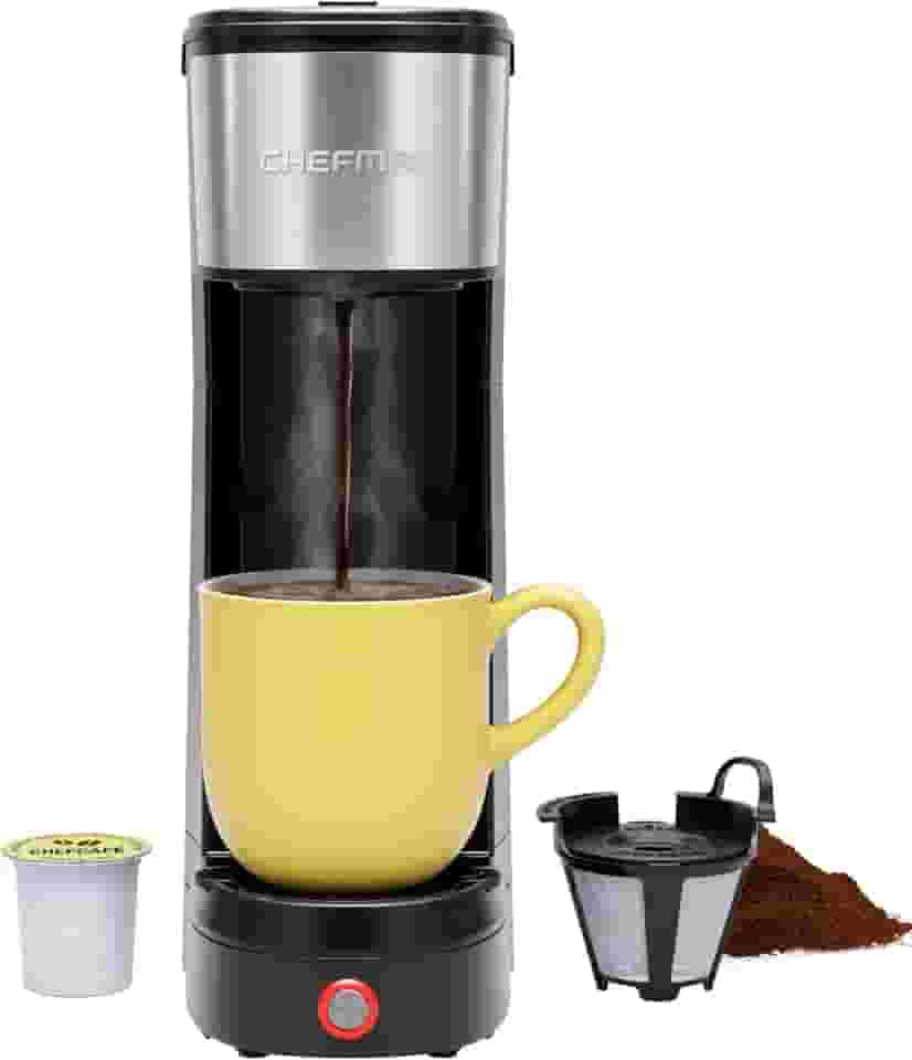 Chefman Cafeteira de porção única: Compatível com cápsulas K e moído, copo único 170 a 350 ml Máquina de café gotejamento portátil com filtro - perfeita para amantes de faculdade e café, preta
