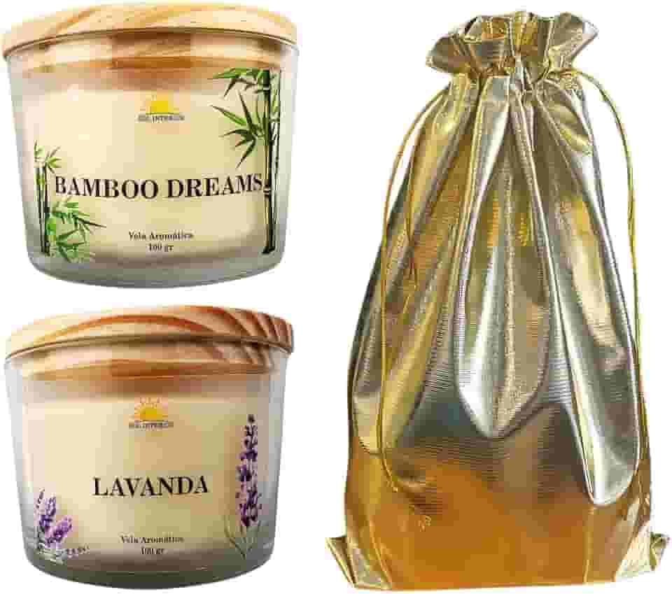 Kit 2 Velas Aromáticas Perfumada Lavanda e Bamboo 100g com Embalagem para Presente