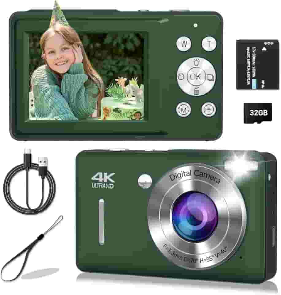 Câmera digital, câmera compacta de 44 MP, câmeras digitais FHD 1080p Point and Shoot com zoom de 16X, detecção de rosto, captura de sorriso, antivibração, para meninos meninas e adolescentes presentes