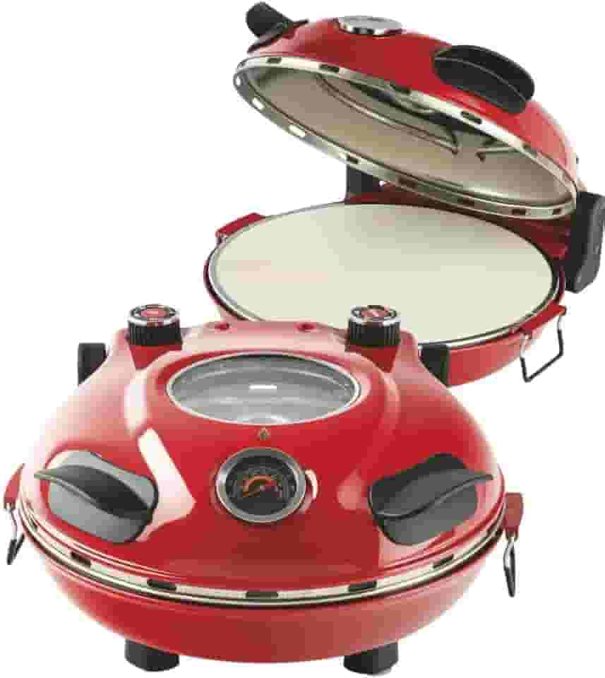Forno de pizza elétrico completo Italiano para cozinhar em casa com a família Vermelho 110v para assar pães e tortas com prato de cerâmica e Duplo controle de Temperatura superior e inferior 430c