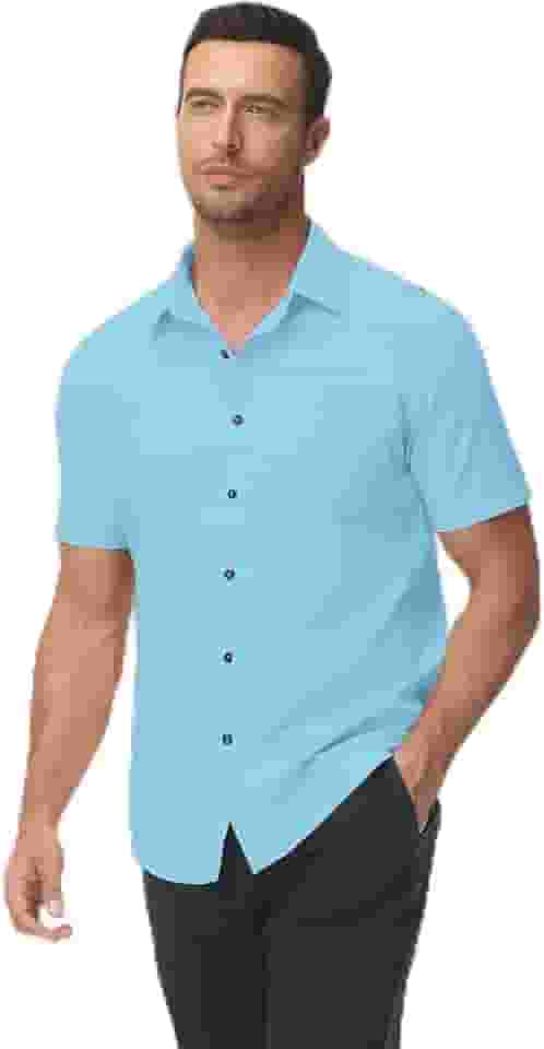 Camisa social masculina casual de manga curta com botão e bolso