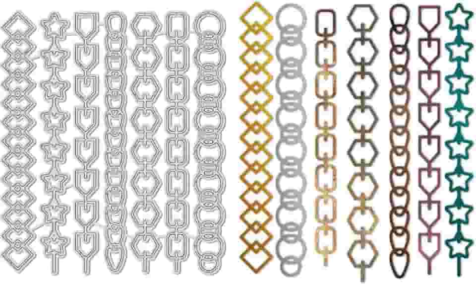 Matrizes de corte com tema de corrente, correntes circulares retangulares de diamante para fazer cartões, álbum de fotos faça você mesmo, álbum de fotos, cartão de papel decorativo em relevo
