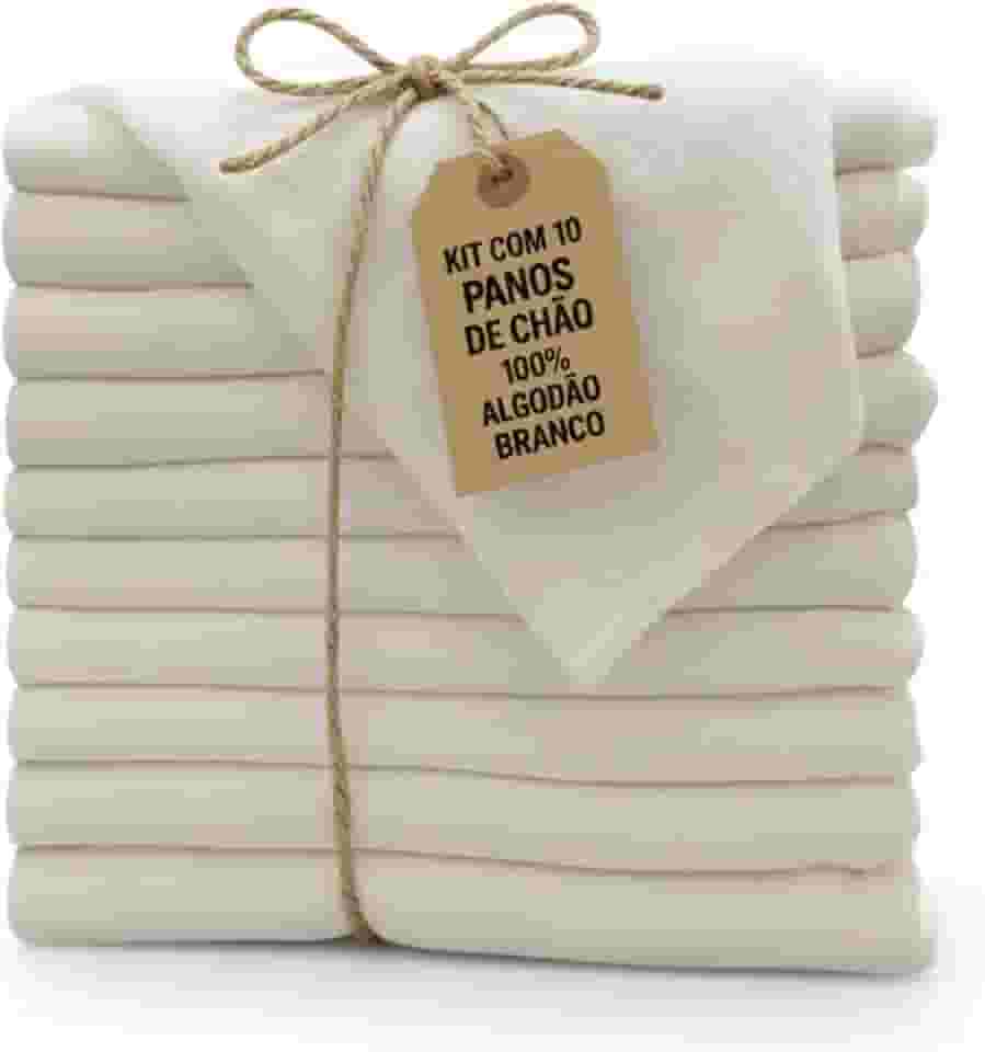 Pano De Chão Branco Grande Grosso 45x65 Kit Com 10 Absorvente Limpeza Pesada e Faxina