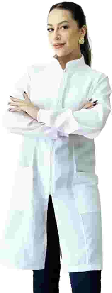 Jaleco Feminino Oxford Ziper Gola Padre, Com Punho, Acinturado, Manga Longa, Branco