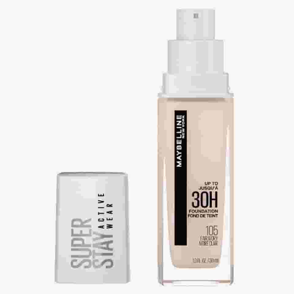 Maybelline NY Base Alta Cobertura Super Stay Active Wear Resistente ao Suor Alta Duração até 30h na Pele, Cor 105 Fair Ivory, 30ml