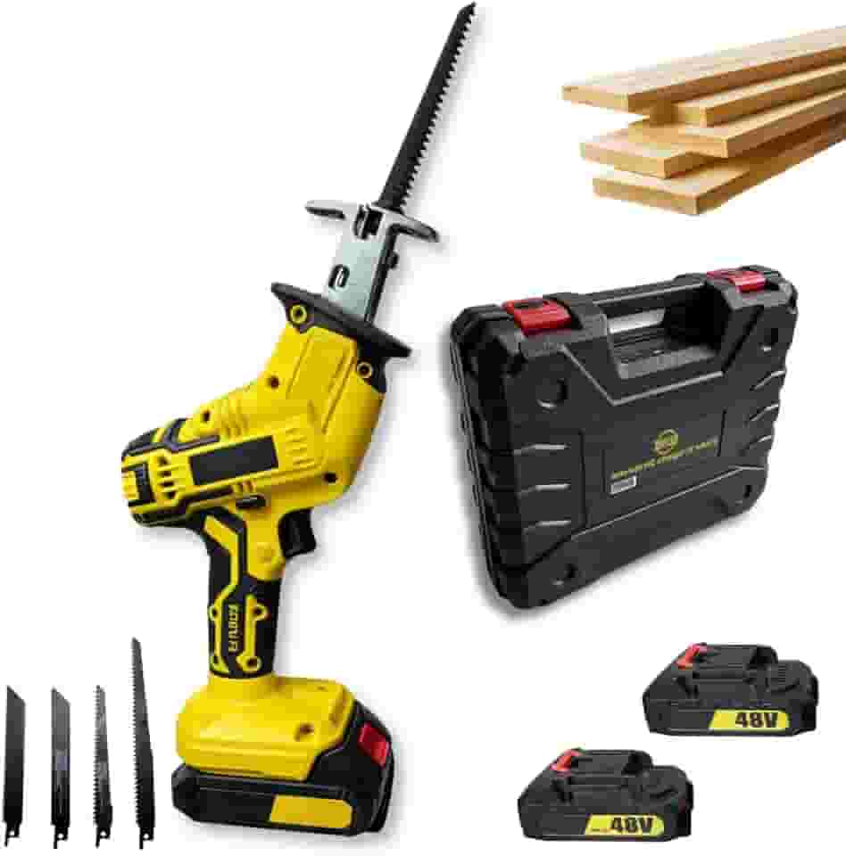 Serrote Elétrico Sabre 48V com 2 Baterias – Ideal para Poda de Galhos, Metal e PVC | Potência e Versatilidade para Jardinagem e Manutenção | Cortes Rápidos e Precisos com Conforto e Segurança