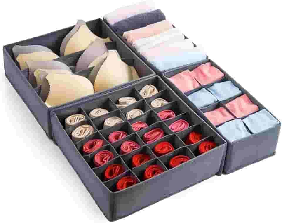 Combo 4 Organizadores de Gavetas para Roupas Íntimas, Meias, Sutiãs, Cuecas e Camisetas - Divisórias em Tecido Dobrável Praticidade para Gevetas e Armários