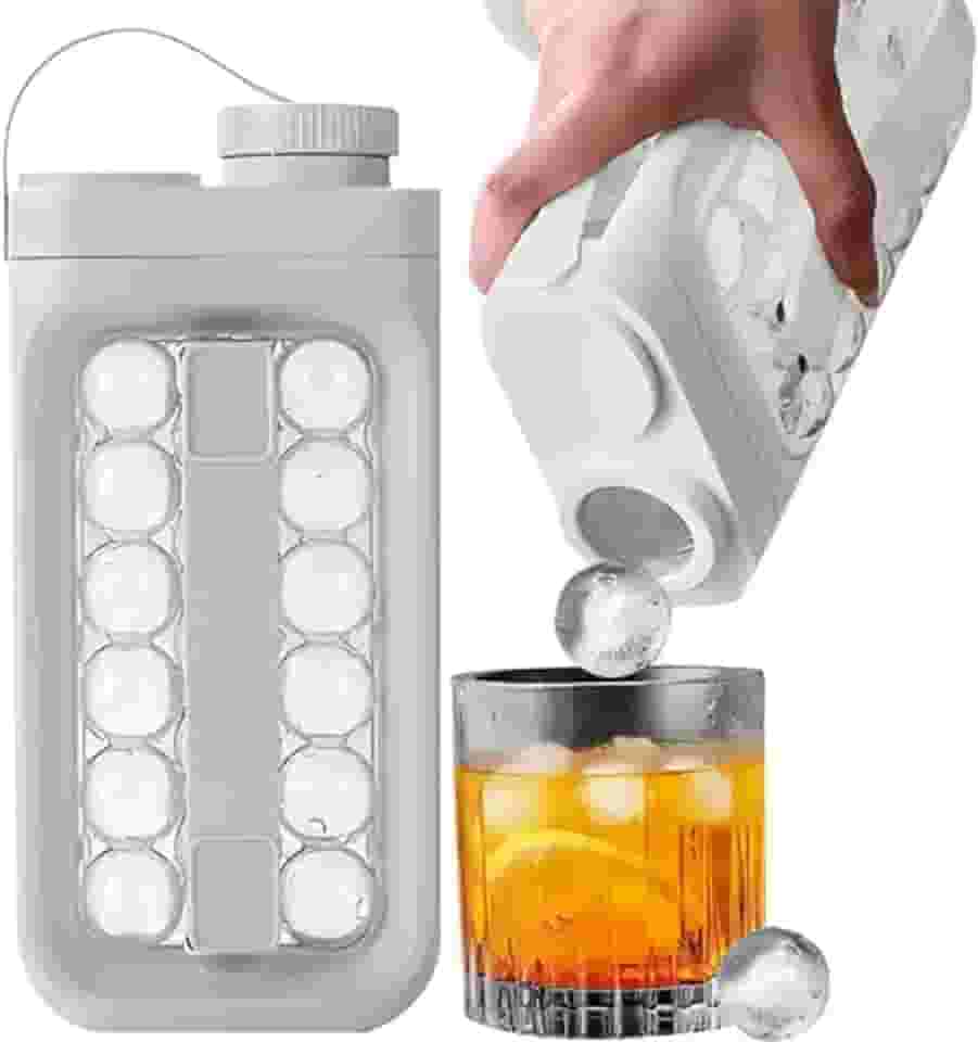 Garrafa de Gelo Silicone 2 em 1 Portátil – 34 Bolinhas Redondas p/Bebidas