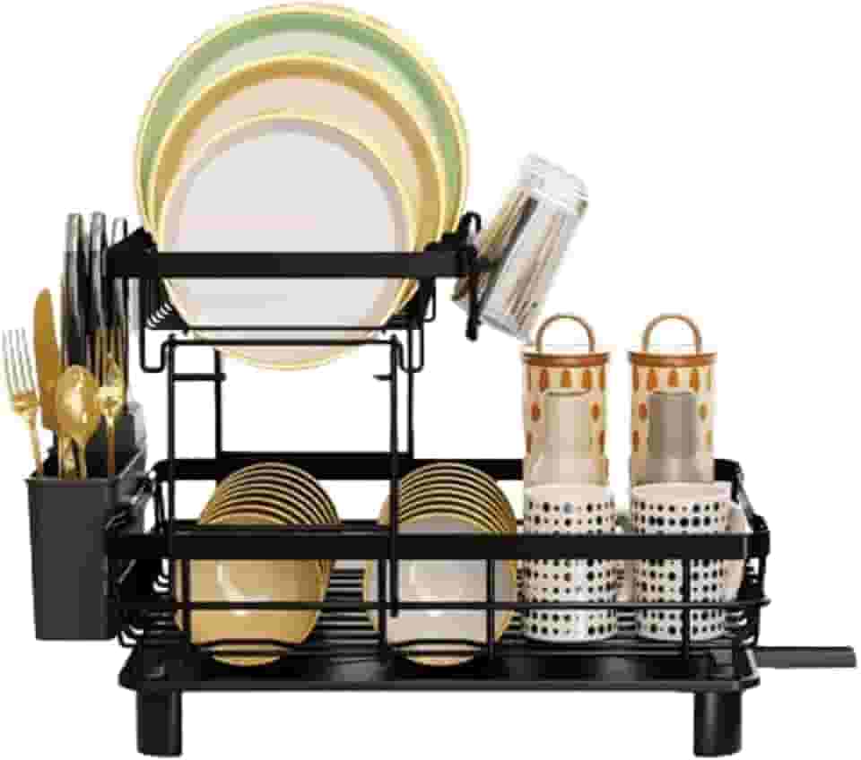 Escorredor de Louças Pratos Talheres 2 Andares 43x35cm Aço Inox Revestimento a Pó Bancada Cozinha