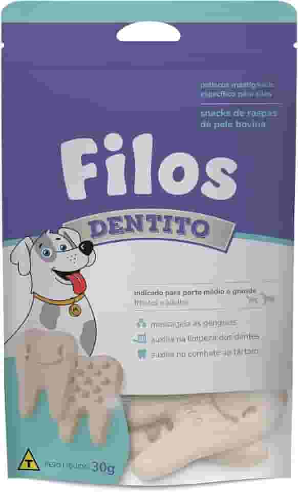 Filos Petisco para Cães Osso de Couro Digerível Dentito com 2 unidades Auxilia no Controle do Tartaro e Massageia as Gengivas