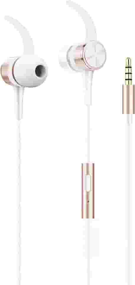 Geonav Fone de Ouvido Flex com fio, Intra Auricular, com microfone, imãs nas cápsulas, 1.2 metros, ESFNRG, Branco/Rose Gold