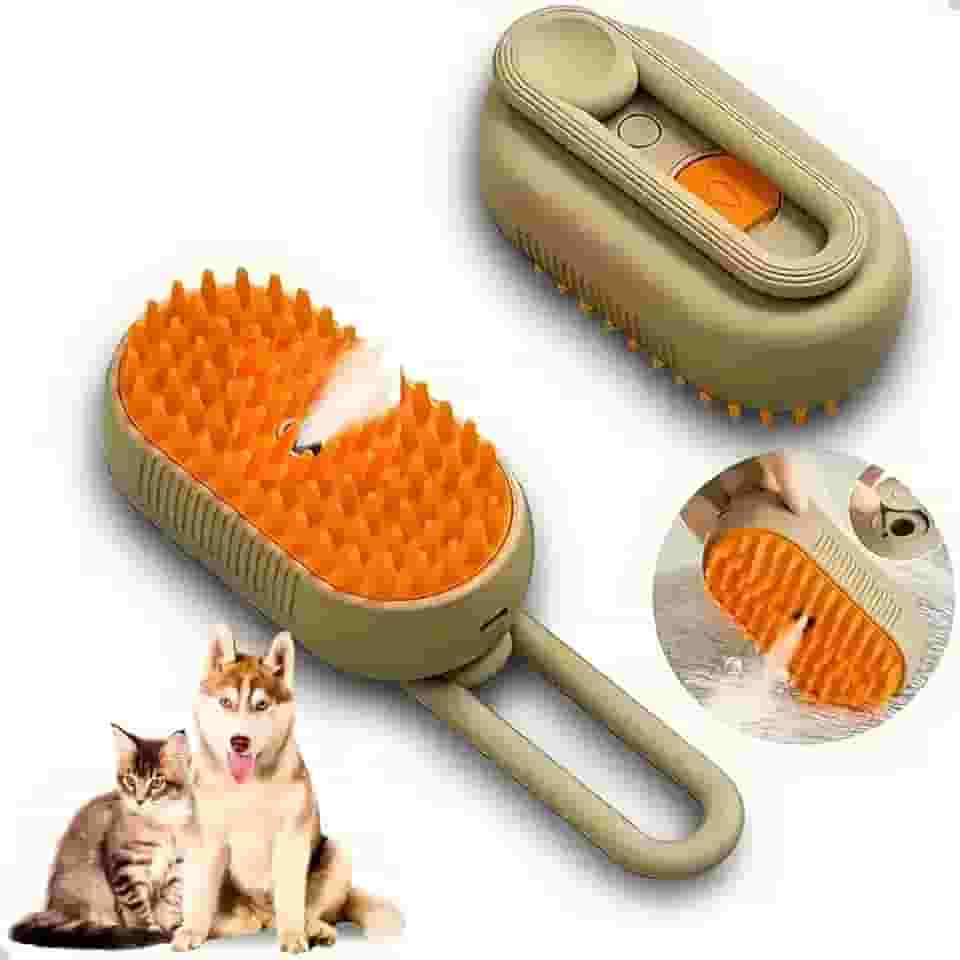 Escova Pet Premium Elétrica 3 em 1 Vapor Recarregável Cães Gatos Removedor de Pelos Massageadora Hidratante